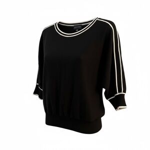 Premise Black Ivory Trim Dolman Sleeve Knit Top Small Minimalist Modern